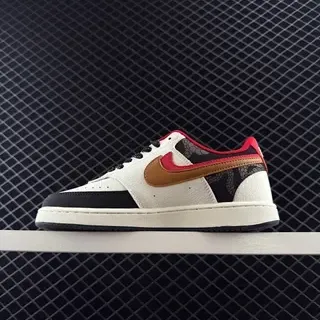 Nike Ebernon Low أبيض أسود أحمر بني جلد طبقي أسلوب حياة حذاء رياضي