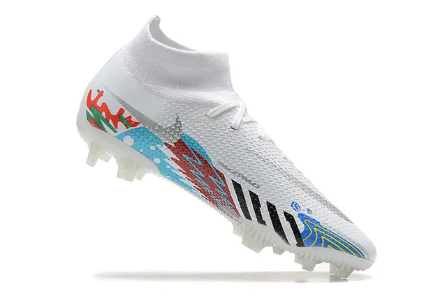 Nike Botas de Futebol Branca Vermelha Azul Gráfica Firm-Ground Sapatos de Futebol 5