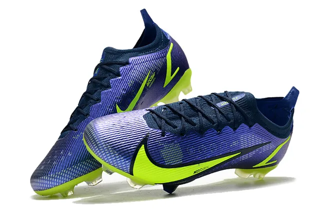Nike Mercurial Azul Amarelo Baixo Ajuste de meias Superior Texturizado Sintético Jaula Campo firme Sapatos de futebol 2