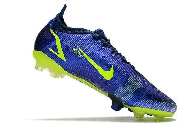 Nike Mercurial Azul Amarelo Baixo Ajuste de meias Superior Texturizado Sintético Jaula Campo firme Sapatos de futebol 3
