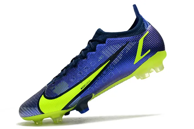Nike Mercurial Azul Amarelo Baixo Ajuste de meias Superior Texturizado Sintético Jaula Campo firme Sapatos de futebol 4