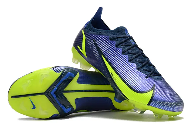 Nike Mercurial Azul Amarelo Baixo Ajuste de meias Superior Texturizado Sintético Jaula Campo firme Sapatos de futebol 5