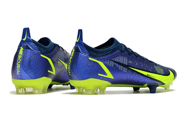 Nike Mercurial Azul Amarelo Baixo Ajuste de meias Superior Texturizado Sintético Jaula Campo firme Sapatos de futebol 7