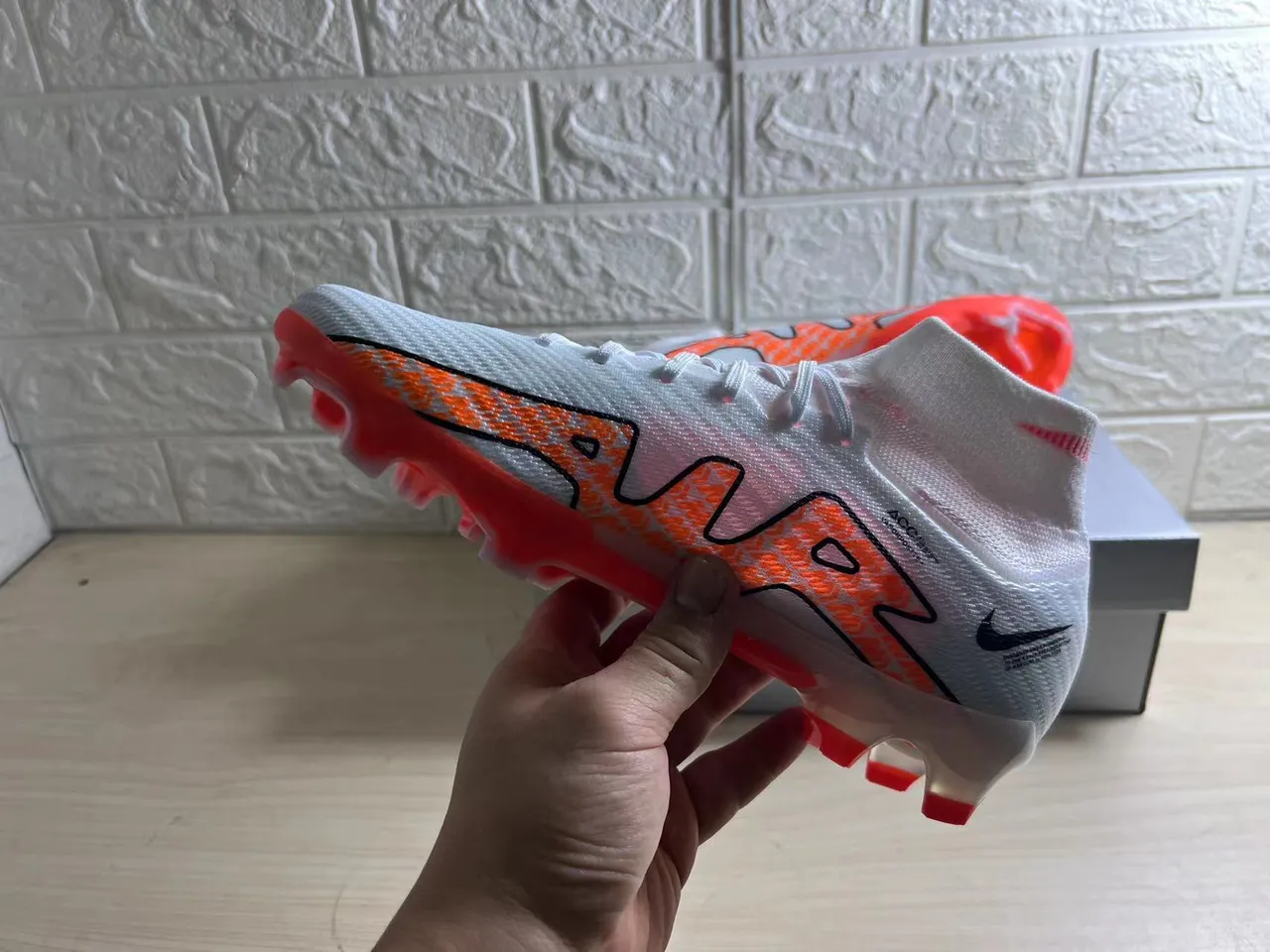 Nike Mercurial Superfly Branco Laranja Preto Firm-Ground Sapatos de Futebol 6
