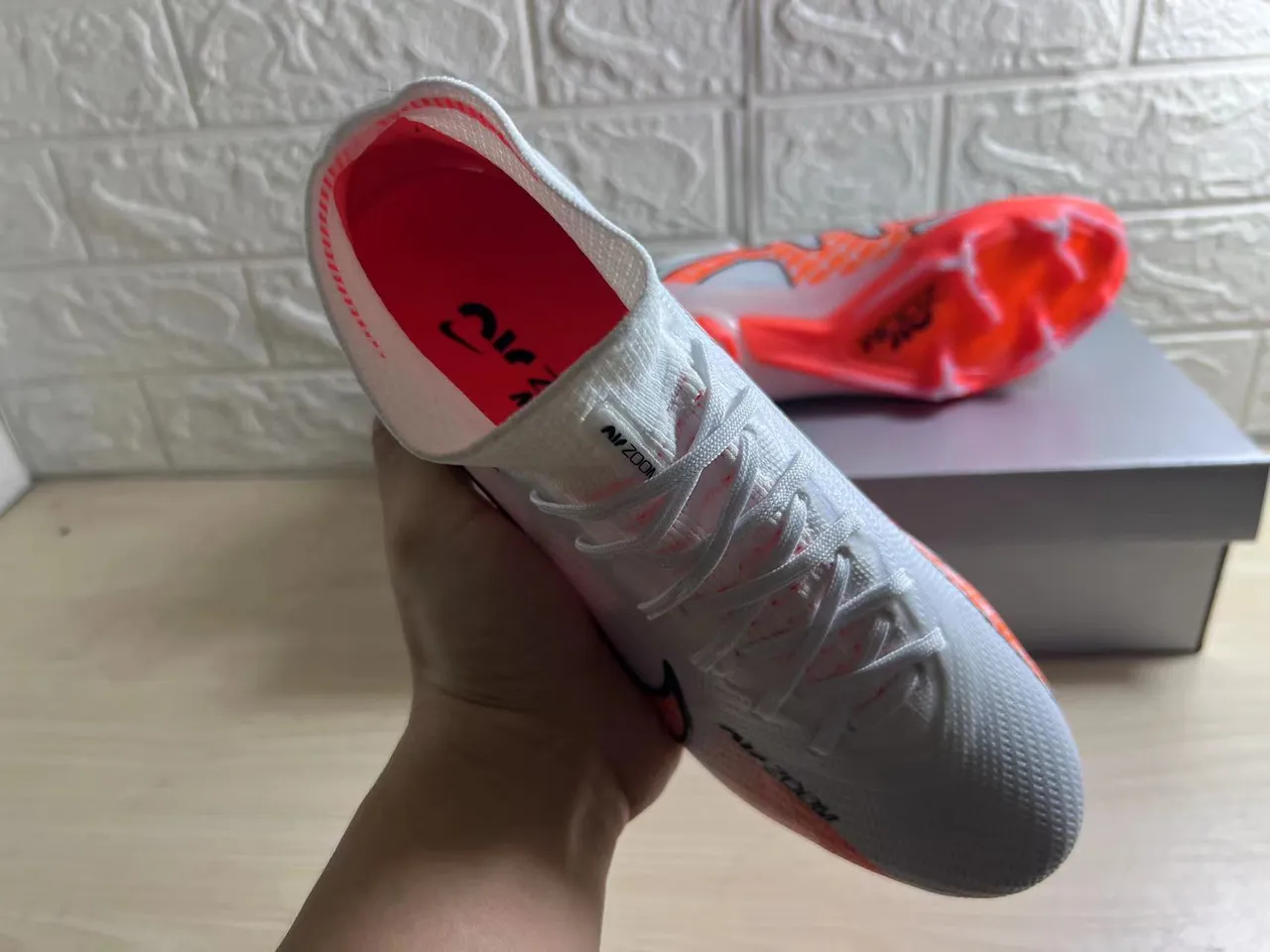 Nike Mercurial Superfly Branco Laranja Preto Firm-Ground Sapatos de Futebol 7