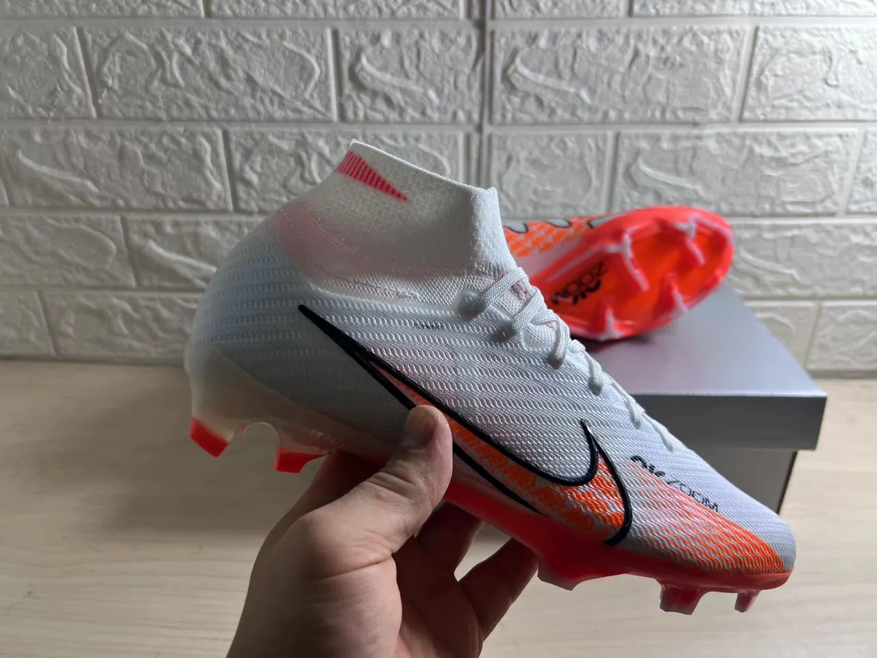 Nike Mercurial Superfly Branco Laranja Preto Firm-Ground Sapatos de Futebol 8