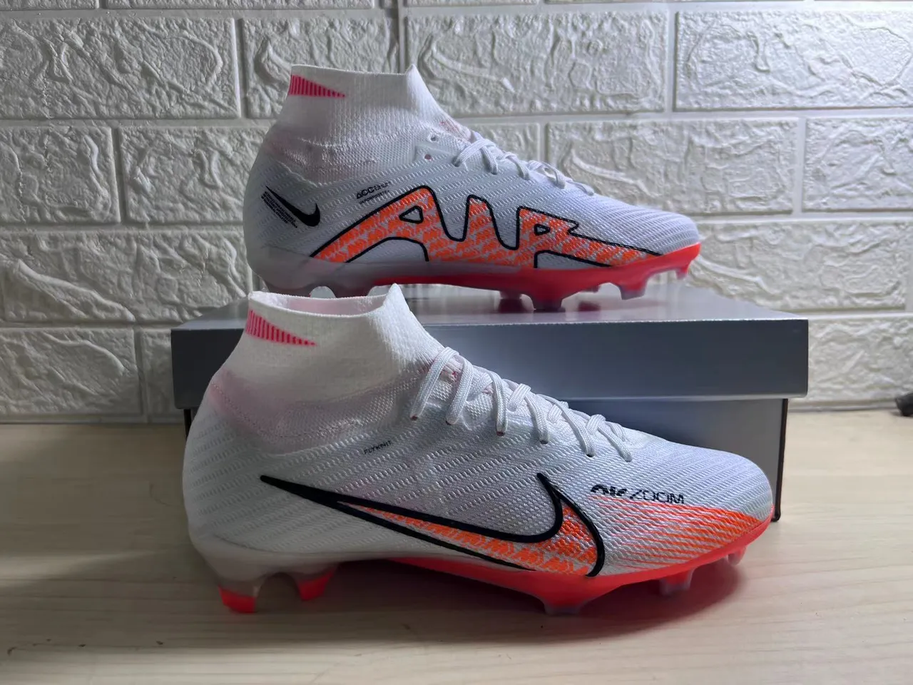 Nike Mercurial Superfly Branco Laranja Preto Firm-Ground Sapatos de Futebol 9