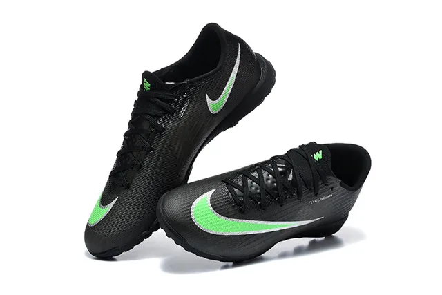 Nike Mercurial Vapor Black Green Low-Cut Flyknit Upper Turf Soccer Shoes 2