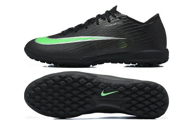Nike Mercurial Vapor Black Green Low-Cut Flyknit Upper Turf Soccer Shoes 9