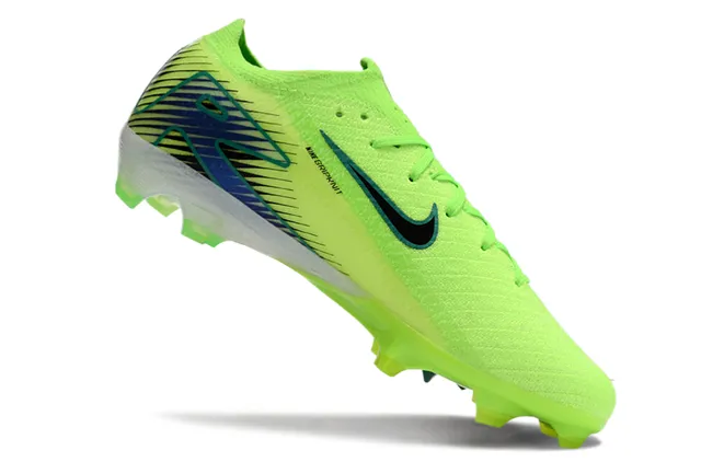 Nike Mercurial Vapor Haut en Tricot Vert Bleu Néon Lime Noir Swoosh Overlay Terrain Ferme Chaussures de Football 2