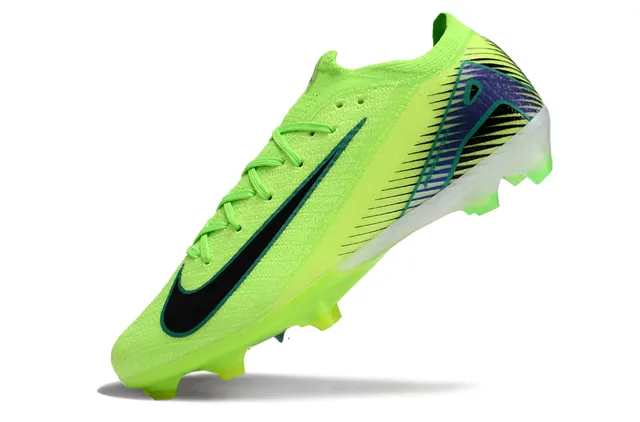 Nike Mercurial Vapor Haut en Tricot Vert Bleu Néon Lime Noir Swoosh Overlay Terrain Ferme Chaussures de Football 3