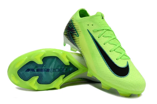 Nike Mercurial Vapor Haut en Tricot Vert Bleu Néon Lime Noir Swoosh Overlay Terrain Ferme Chaussures de Football 4