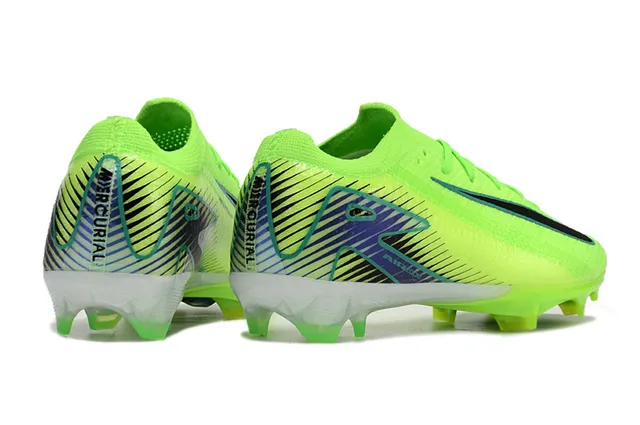 Nike Mercurial Vapor Haut en Tricot Vert Bleu Néon Lime Noir Swoosh Overlay Terrain Ferme Chaussures de Football 5