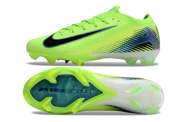 Nike Mercurial Vapor Haut en Tricot Vert Bleu Néon Lime Noir Swoosh Overlay Terrain Ferme Chaussures de Football 6