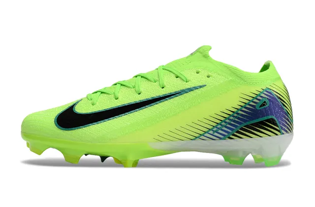 Nike Mercurial Vapor Haut en Tricot Vert Bleu Néon Lime Noir Swoosh Overlay Terrain Ferme Chaussures de Football 7