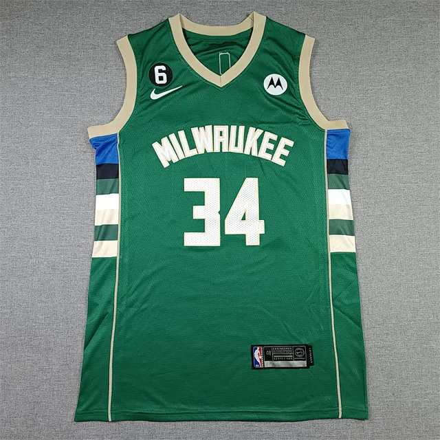 Nike Milwaukee Bucks Giannis Antetokounmpo #34 Swingman Verde Bege Sem mangas Colarinho em V Jersey 2