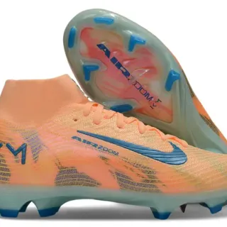 Nike Chaussures de football orange et bleu high-cut col chaussette Flyknit upper terrain ferme