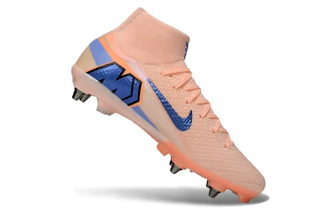 Nike Orange Bleu Collet Haut Ajustable Flyknit Haut Firm-Ground Chaussures de Football 2