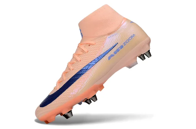 Nike Orange Bleu Collet Haut Ajustable Flyknit Haut Firm-Ground Chaussures de Football 3
