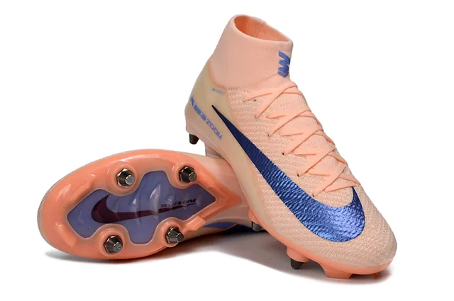 Nike Orange Bleu Collet Haut Ajustable Flyknit Haut Firm-Ground Chaussures de Football 4