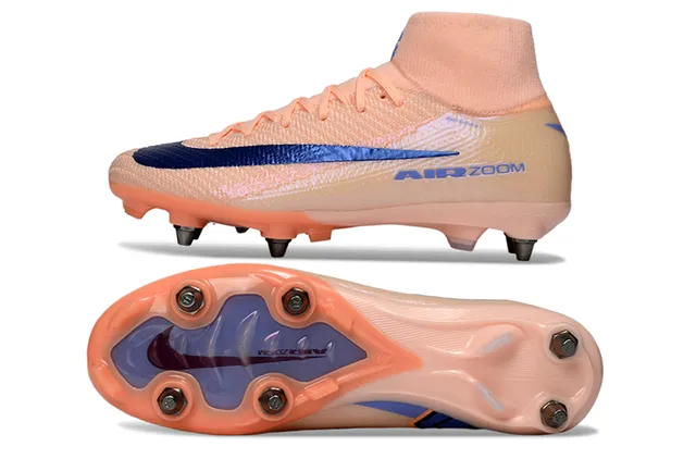 Nike Orange Bleu Collet Haut Ajustable Flyknit Haut Firm-Ground Chaussures de Football 6