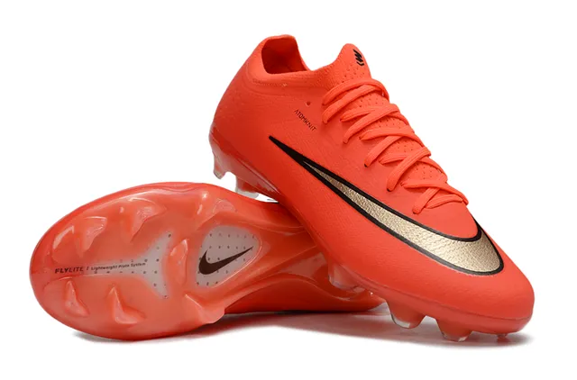 Nike Sapatos de Futebol Laranja Ouro de Corte Baixo Malha Superior Colar Ajuste a Meia Campo Firme 2