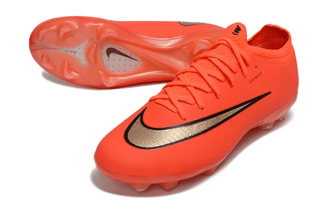 Nike Sapatos de Futebol Laranja Ouro de Corte Baixo Malha Superior Colar Ajuste a Meia Campo Firme 3