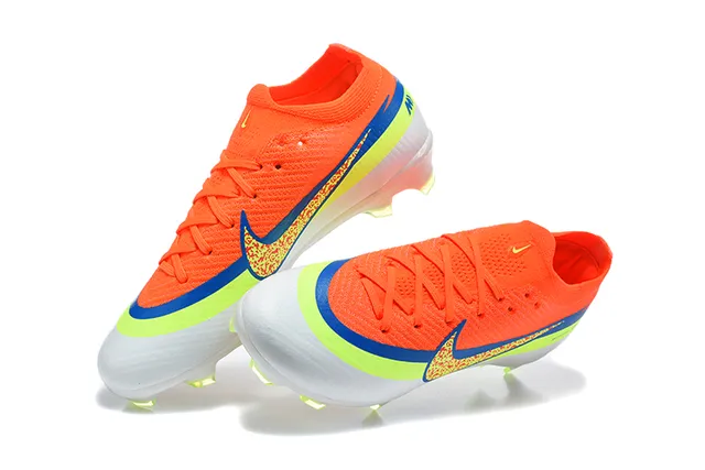 Nike Orange Green Low-Cut Knit Upper Dynamic Fit Collar Firm-Ground Soccer Shoes 3