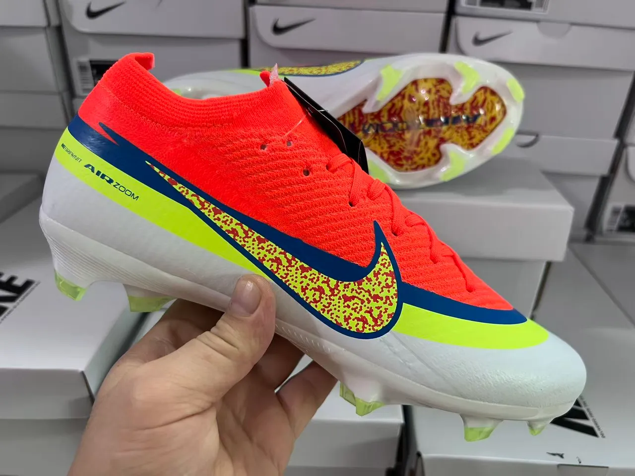 Nike Orange Green Low-Cut Knit Upper Dynamic Fit Collar Firm-Ground Soccer Shoes 16