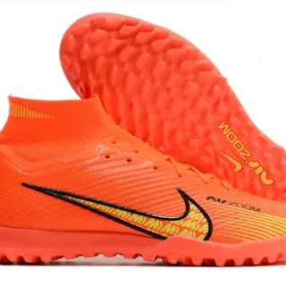 Nike Orange Yellow Sock-Fit Knit Upper High-Top Ankle Collar Turf Soccer Shoes
