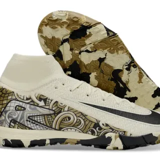 Nike Phantom GT Beige Multicolor Flyknit Upper Sock-Fit Collar Turf Soccer Shoes
