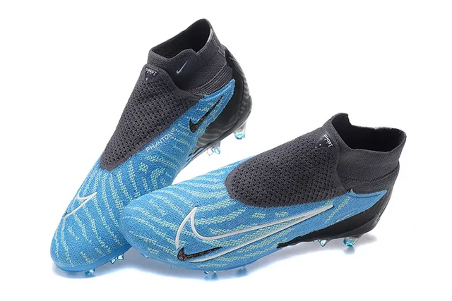 Nike Phantom GT azul preto alto colar de meia solado translúcido base firme sapatos de futebol 2