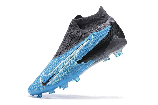 Nike Phantom GT azul preto alto colar de meia solado translúcido base firme sapatos de futebol 4