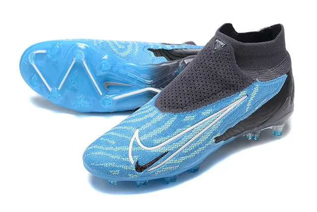 Nike Phantom GT azul preto alto colar de meia solado translúcido base firme sapatos de futebol 7
