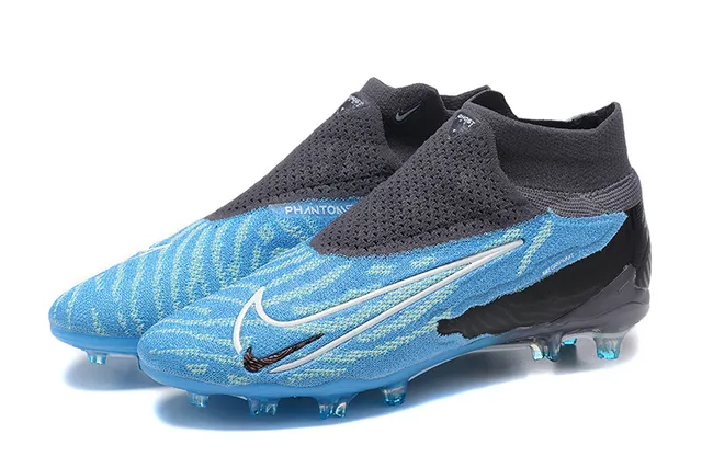Nike Phantom GT azul preto alto colar de meia solado translúcido base firme sapatos de futebol 8