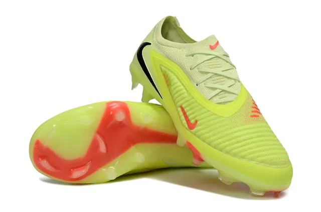 Nike Phantom GT Parte superior de malha amarelo vermelho cadarços assimétricos terreno firme sapatos de futebol 3