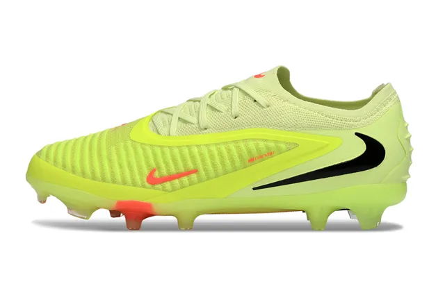 Nike Phantom GT Parte superior de malha amarelo vermelho cadarços assimétricos terreno firme sapatos de futebol 8