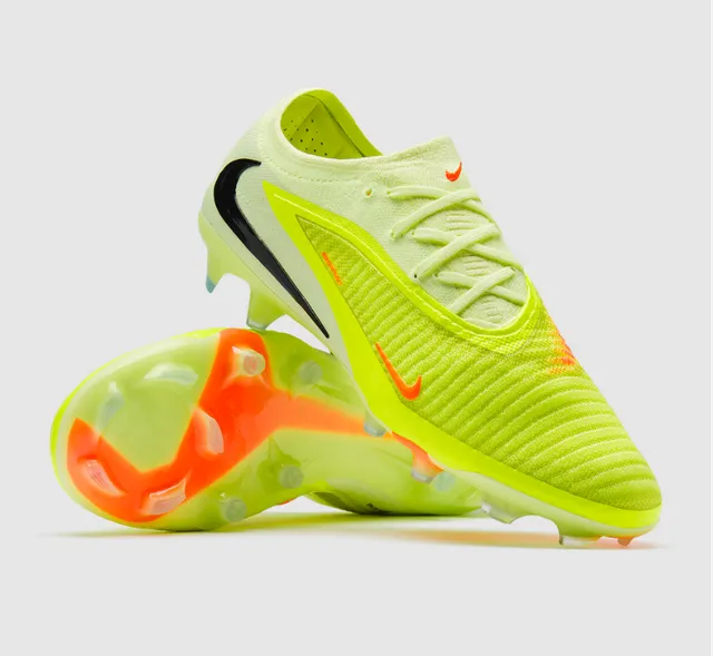 Nike Phantom GT Parte superior de malha amarelo vermelho cadarços assimétricos terreno firme sapatos de futebol 18