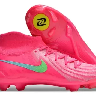 Nike Sapatos de Futebol Rosa Verde Alto Corte Ajuste a Meia Parte Superior Assimétrica Cadarços Assimétricos Gramado Firme