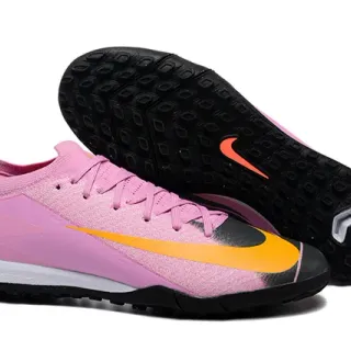 Nike Sapatos de futebol turf rosa laranja com upper de malha, corte baixo e cadarços assimétricos