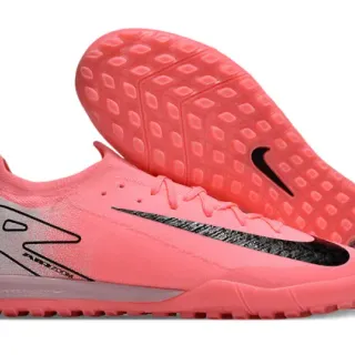 Nike Zapatos de fútbol indoor con upper de knit rosa y plata, collar integrado