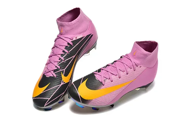 Nike Pink Yellow Zapatillas de Fútbol Alto Ajuste Calcetín Parte Superior Placa Suela Cromada Iridiscente Terreno Firme 2