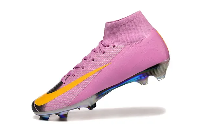 Nike Pink Yellow Zapatillas de Fútbol Alto Ajuste Calcetín Parte Superior Placa Suela Cromada Iridiscente Terreno Firme 4