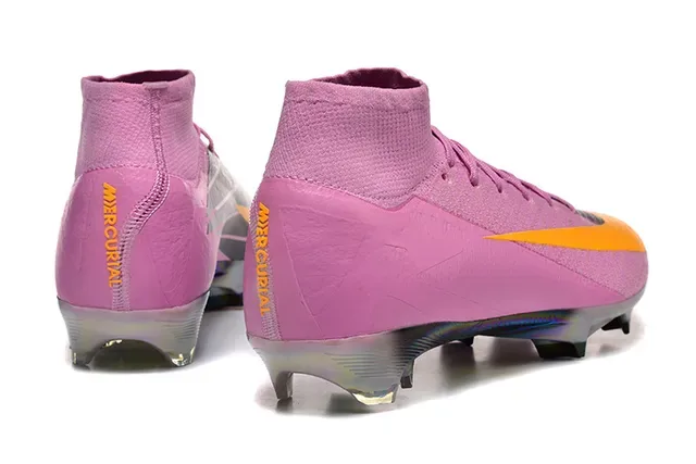 Nike Pink Yellow Zapatillas de Fútbol Alto Ajuste Calcetín Parte Superior Placa Suela Cromada Iridiscente Terreno Firme 5