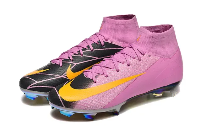 Nike Pink Yellow Zapatillas de Fútbol Alto Ajuste Calcetín Parte Superior Placa Suela Cromada Iridiscente Terreno Firme 8