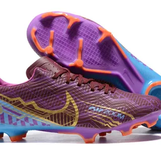 Nike Purple Blue Geometric Printed Synthetic Upper Gold-Accented Swoosh Firm-Ground Soccer Shoes