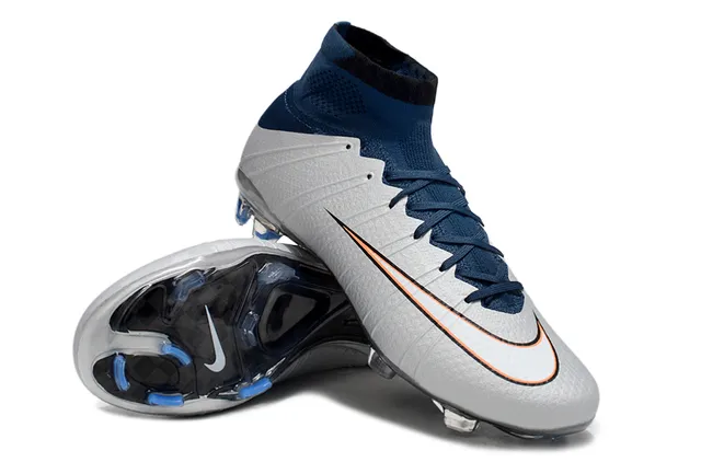 Chuteiras Nike Silver Navy high-cut Flyknit collar jaula de sintético moldado para terreno firme 4