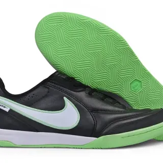 Nike Tiempo Negro Verde Cuero Superior Silueta Baja Zapatos de Fútbol Sala