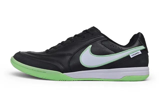 Nike Tiempo Negro Verde Cuero Superior Silueta Baja Zapatos de Fútbol Sala 3