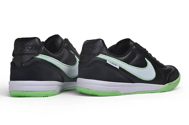 Nike Tiempo Negro Verde Cuero Superior Silueta Baja Zapatos de Fútbol Sala 4